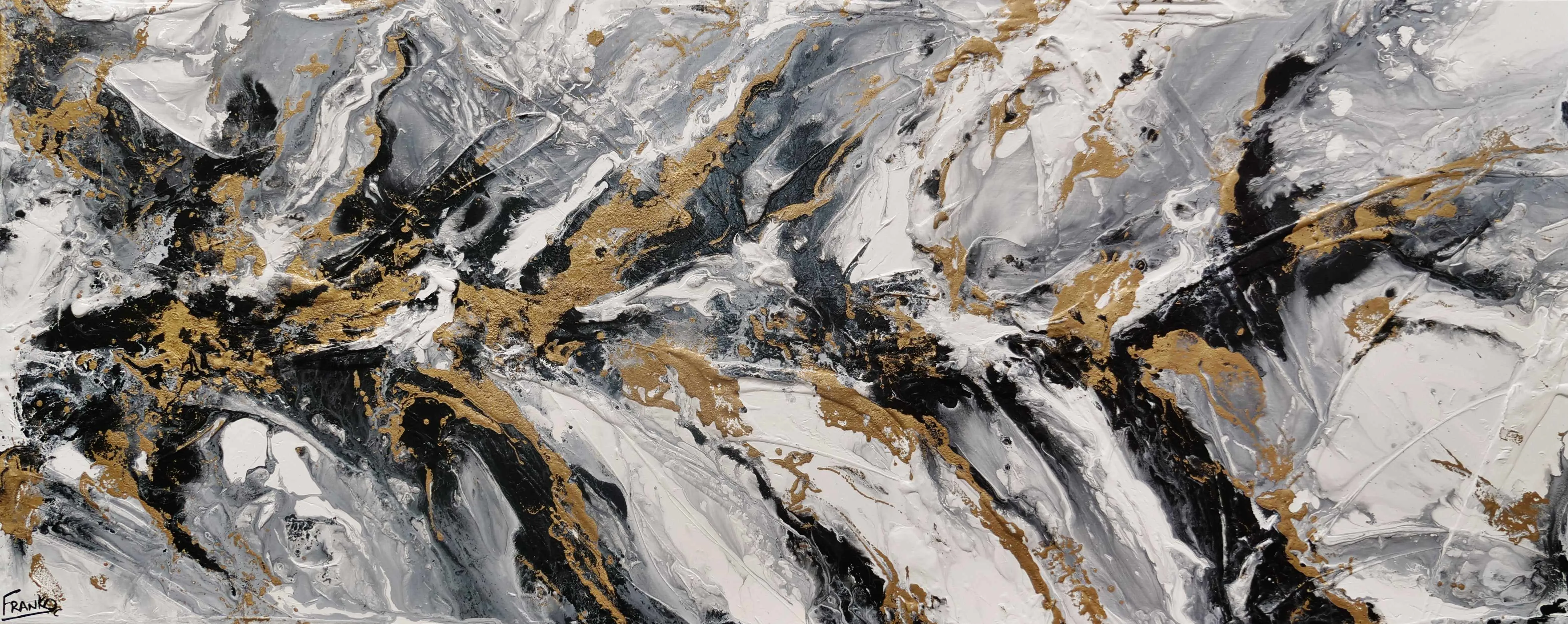 Golden Ransom 200cm x 80cm Gold White Black Textured Abstract Painting (SOLD)
