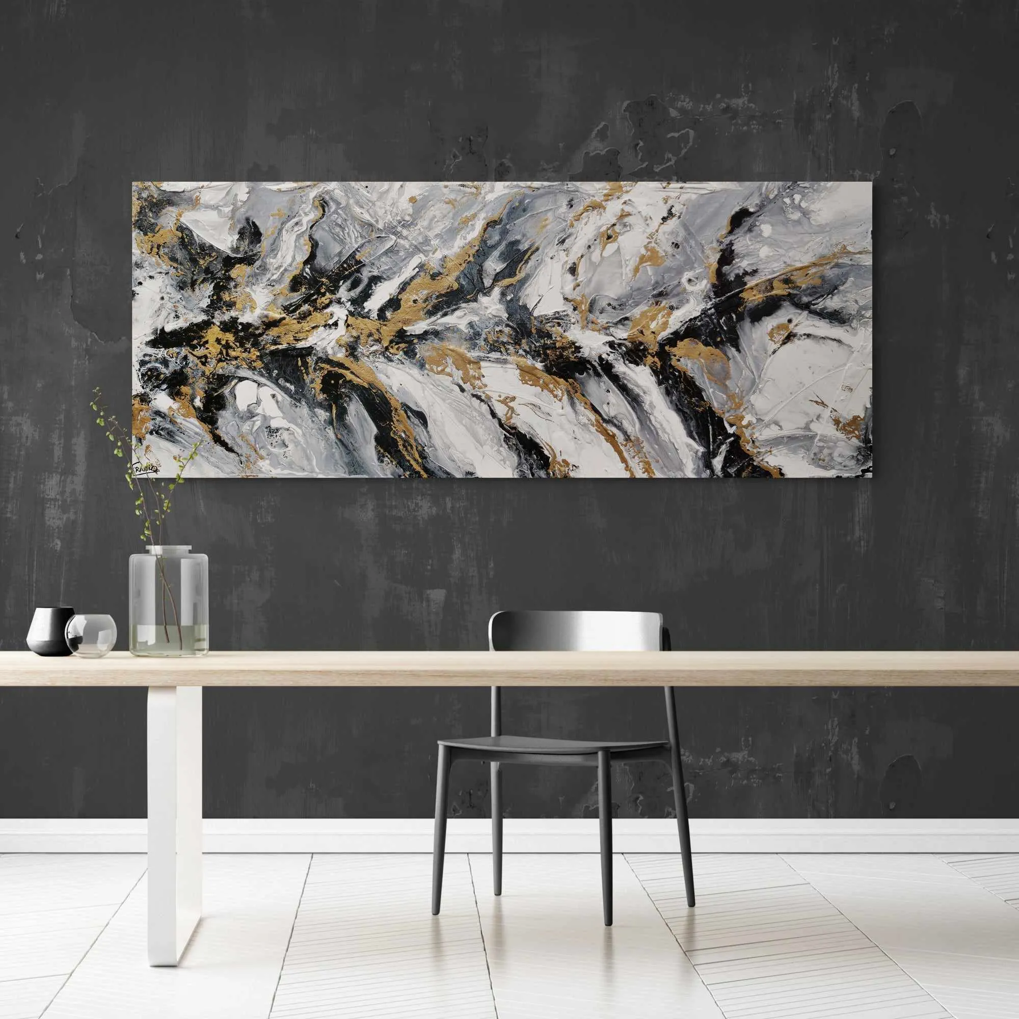 Golden Ransom 200cm x 80cm Gold White Black Textured Abstract Painting (SOLD)