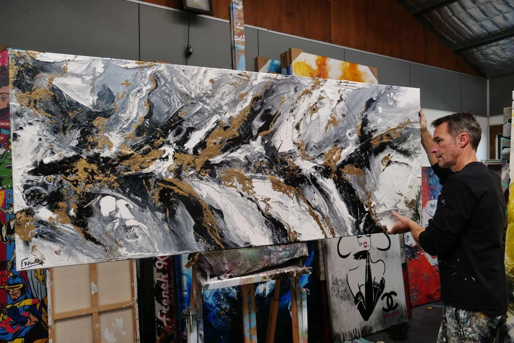 Golden Ransom 200cm x 80cm Gold White Black Textured Abstract Painting (SOLD)