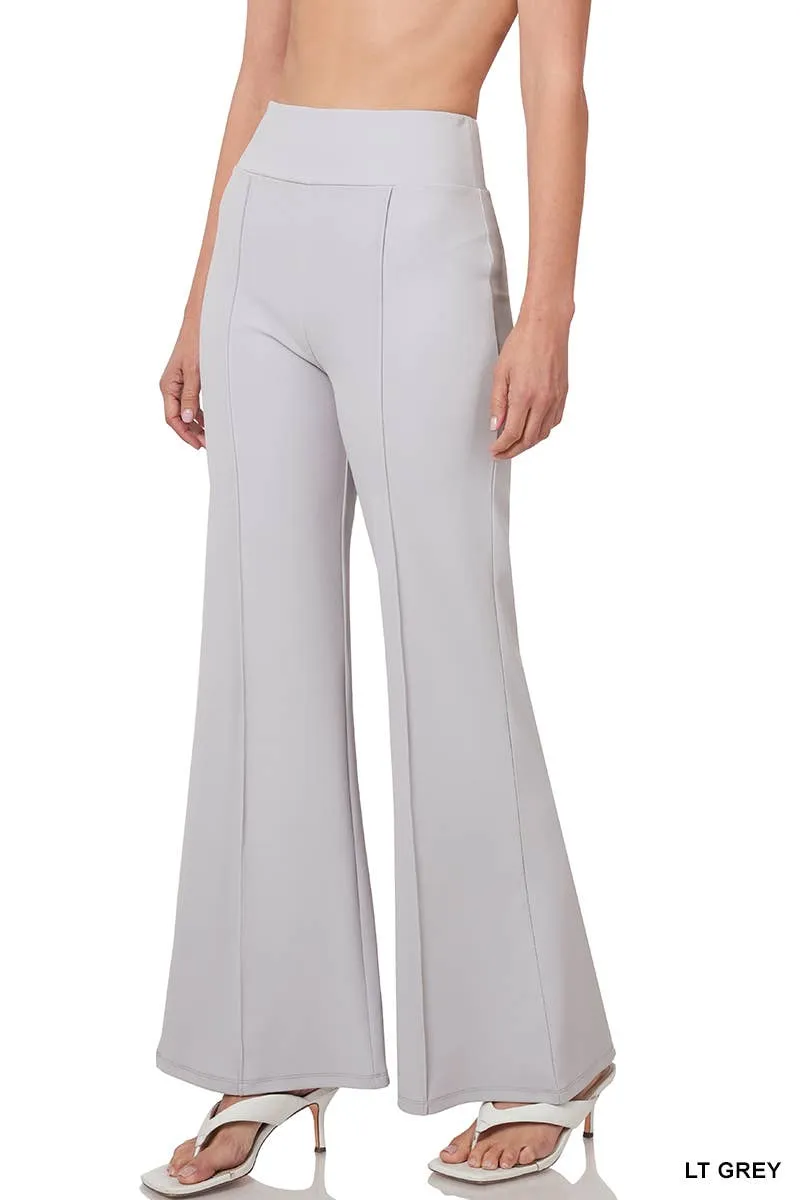 Grey Crepe Knit High Waist Wide Leg Pants