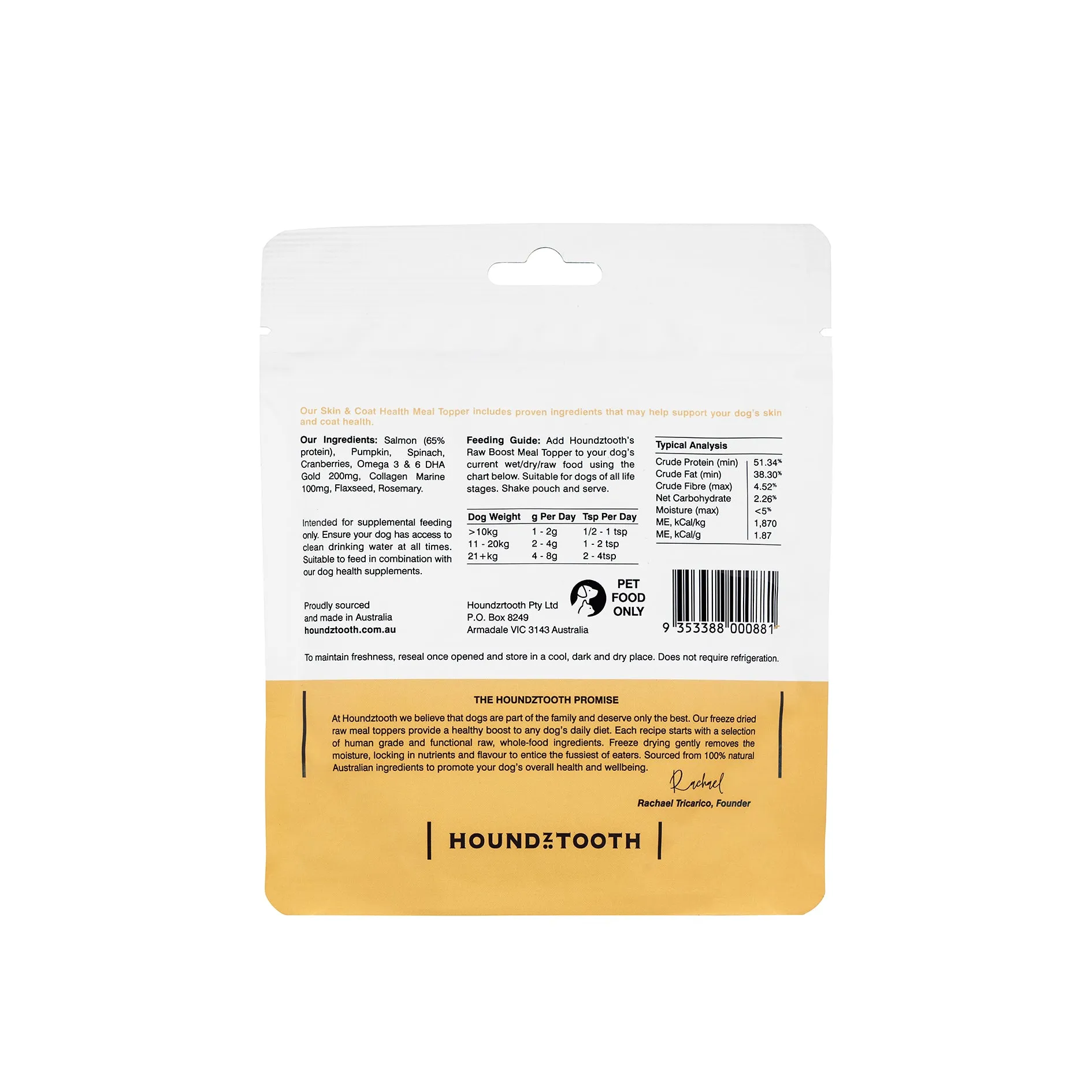 Houndztooth Raw Boost Meal Dog Topper Skin and Coat Health 60g