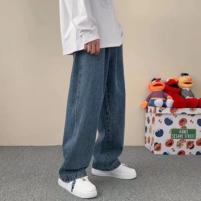 Ilooove - 2023 Streetwear Baggy Jeans New Spring Autumn Men Korean Fashion Loose Straight Wide Leg Cargo Pants Male Brand Clothing Black