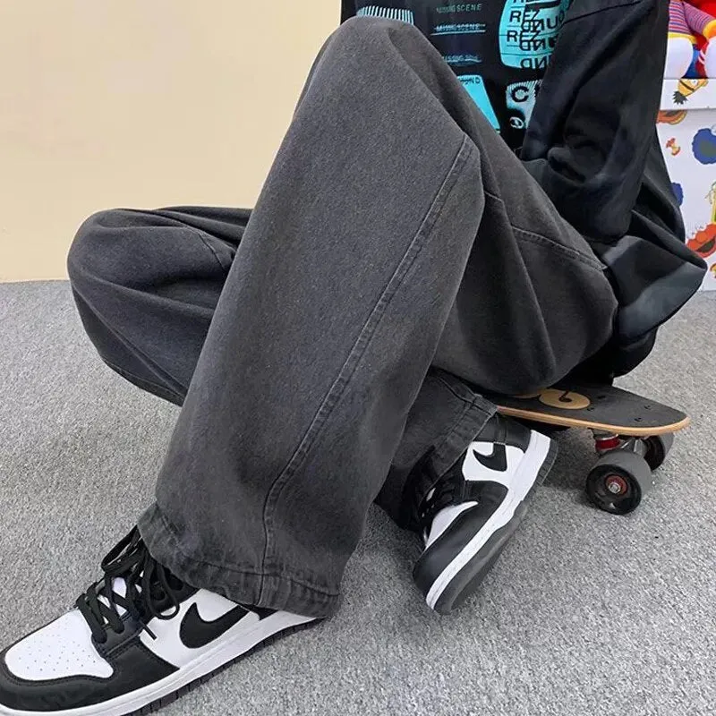 Ilooove - 2023 Streetwear Baggy Jeans New Spring Autumn Men Korean Fashion Loose Straight Wide Leg Cargo Pants Male Brand Clothing Black