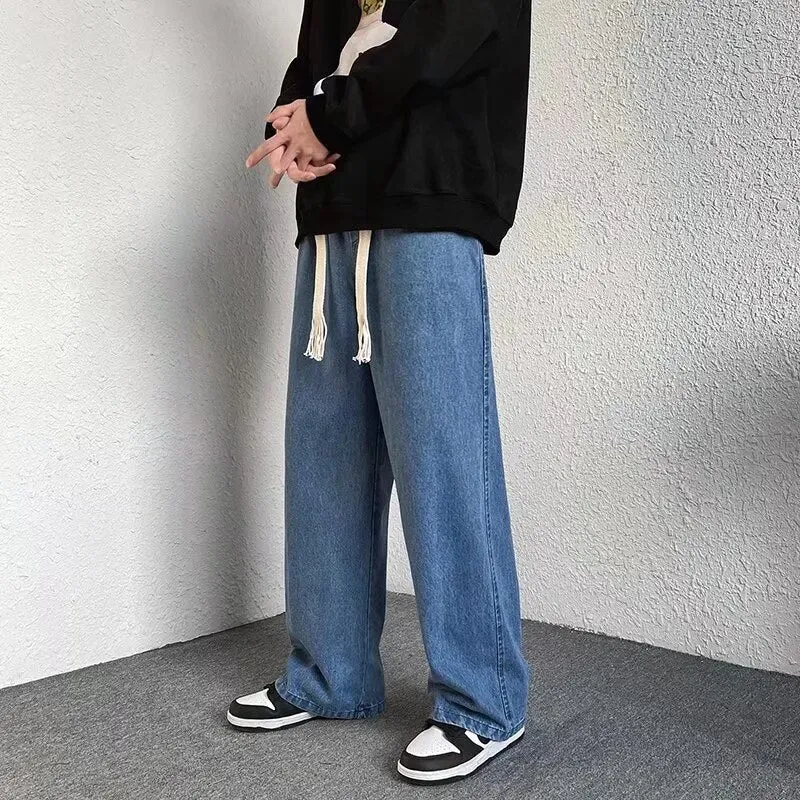 Ilooove - 2023 Streetwear Baggy Jeans New Spring Autumn Men Korean Fashion Loose Straight Wide Leg Cargo Pants Male Brand Clothing Black