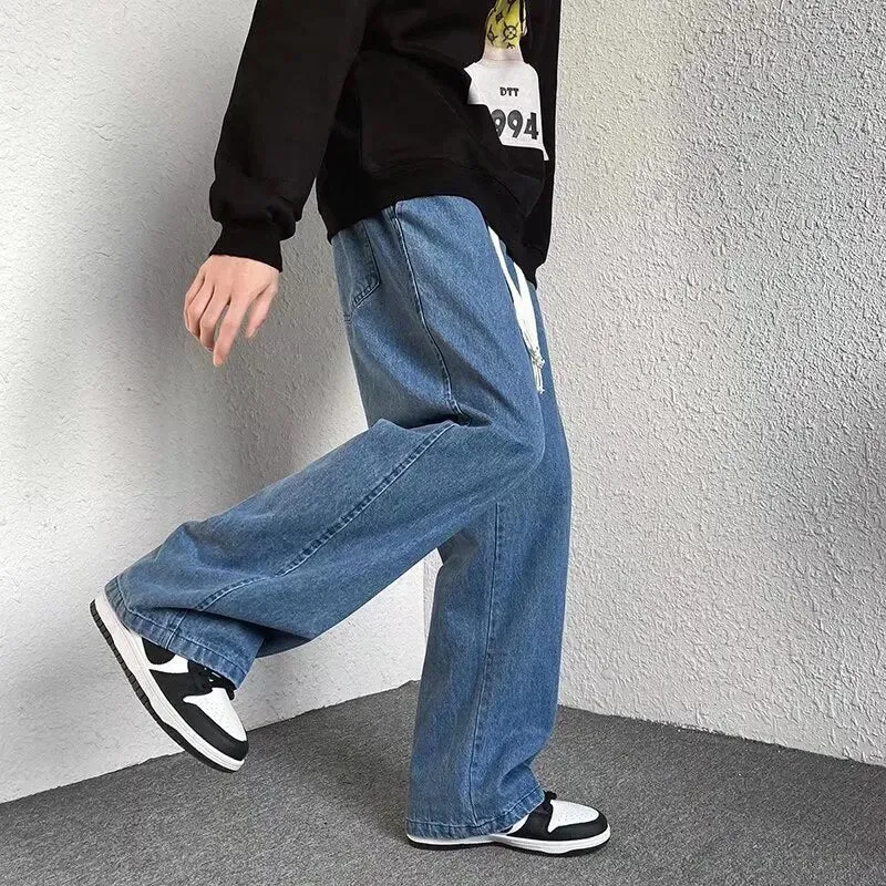 Ilooove - 2023 Streetwear Baggy Jeans New Spring Autumn Men Korean Fashion Loose Straight Wide Leg Cargo Pants Male Brand Clothing Black