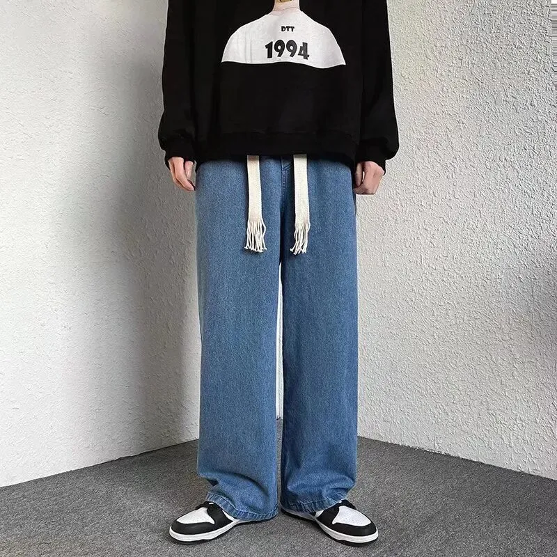 Ilooove - 2023 Streetwear Baggy Jeans New Spring Autumn Men Korean Fashion Loose Straight Wide Leg Cargo Pants Male Brand Clothing Black