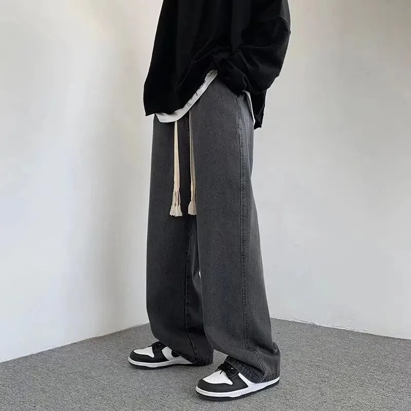 Ilooove - 2023 Streetwear Baggy Jeans New Spring Autumn Men Korean Fashion Loose Straight Wide Leg Cargo Pants Male Brand Clothing Black