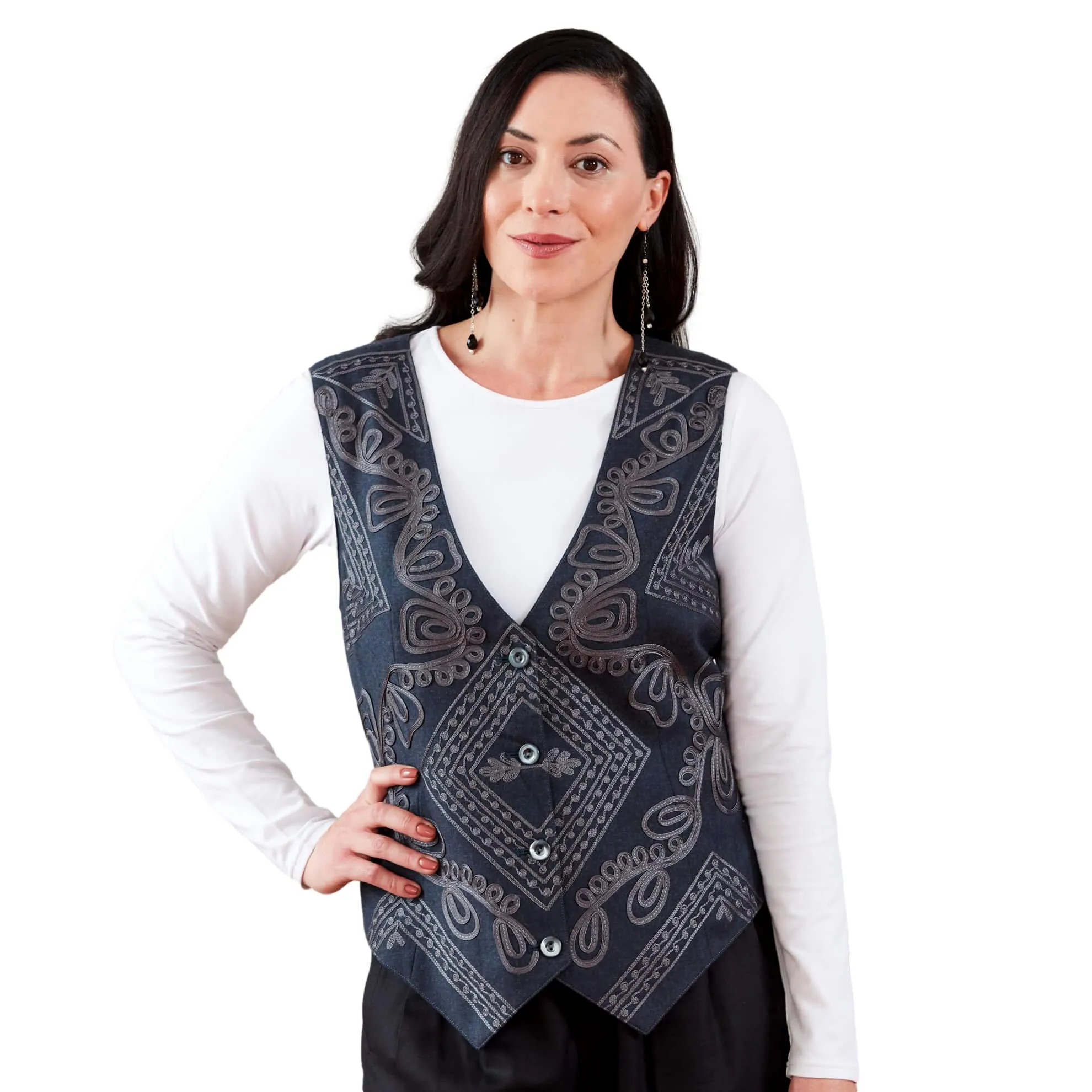 J. Peterman Women's Classic Fit Soutache Vest