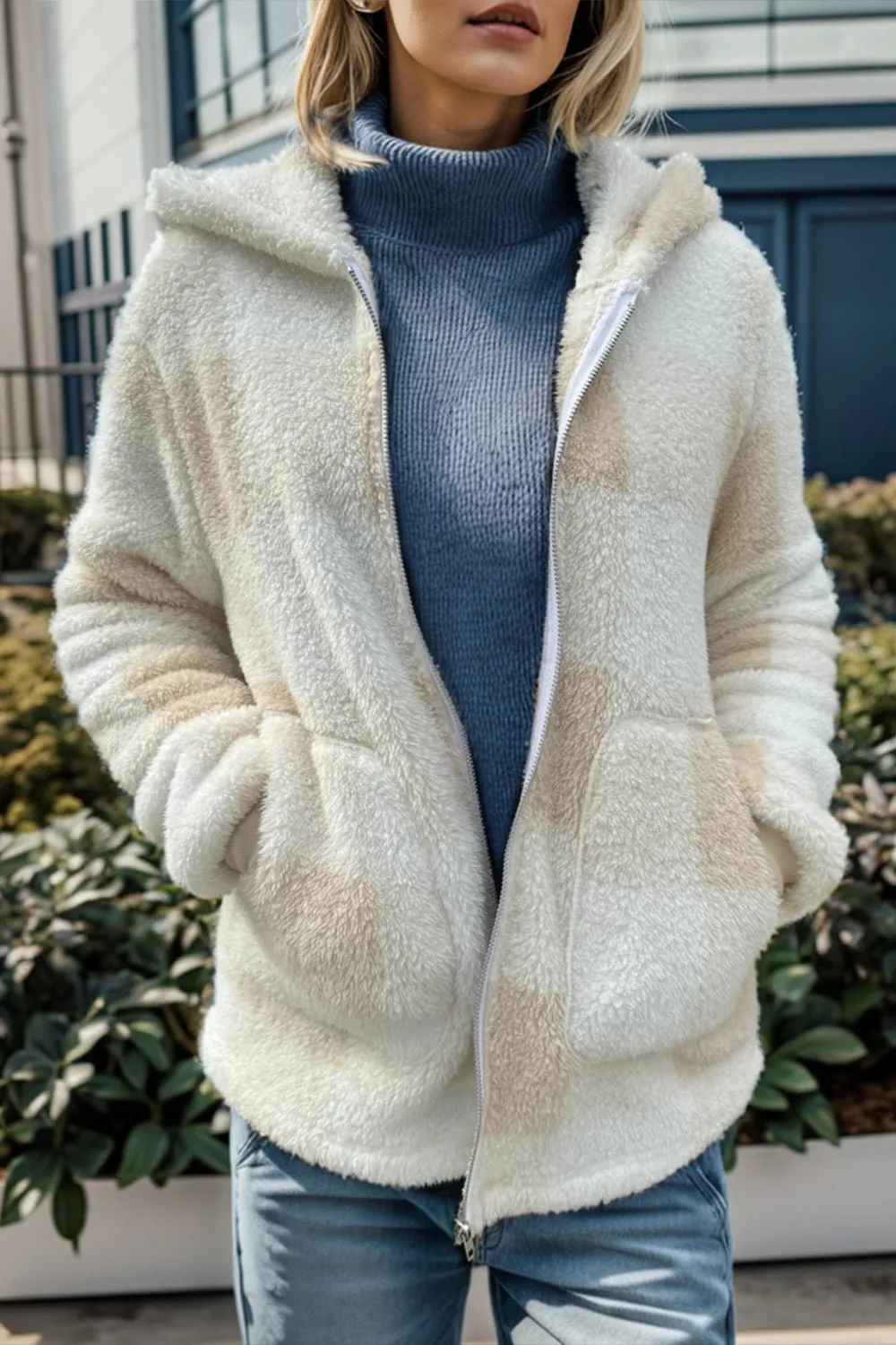 Long Sleeve Hooded Plaid Coat