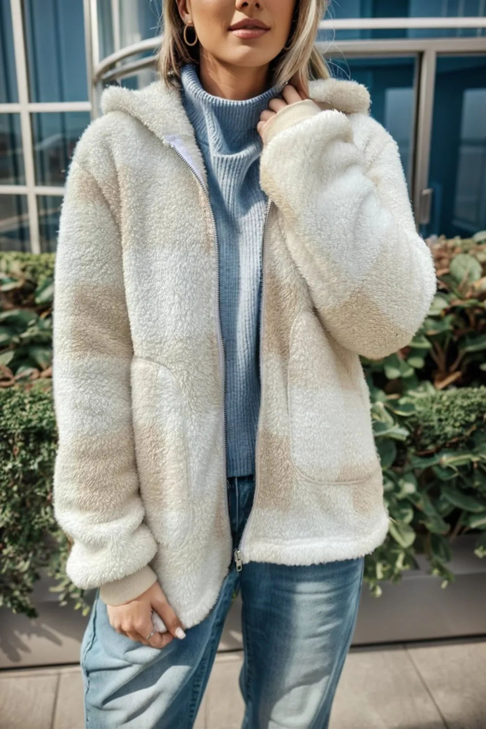 Long Sleeve Hooded Plaid Coat