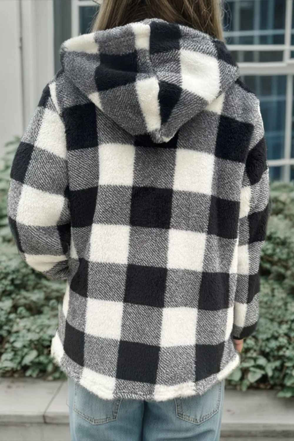 Long Sleeve Hooded Plaid Coat
