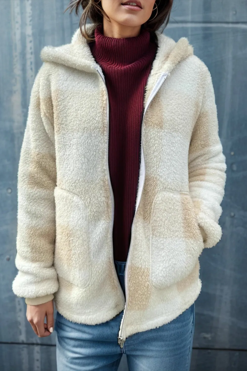 Long Sleeve Hooded Plaid Coat