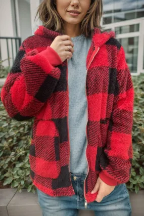 Long Sleeve Hooded Plaid Coat