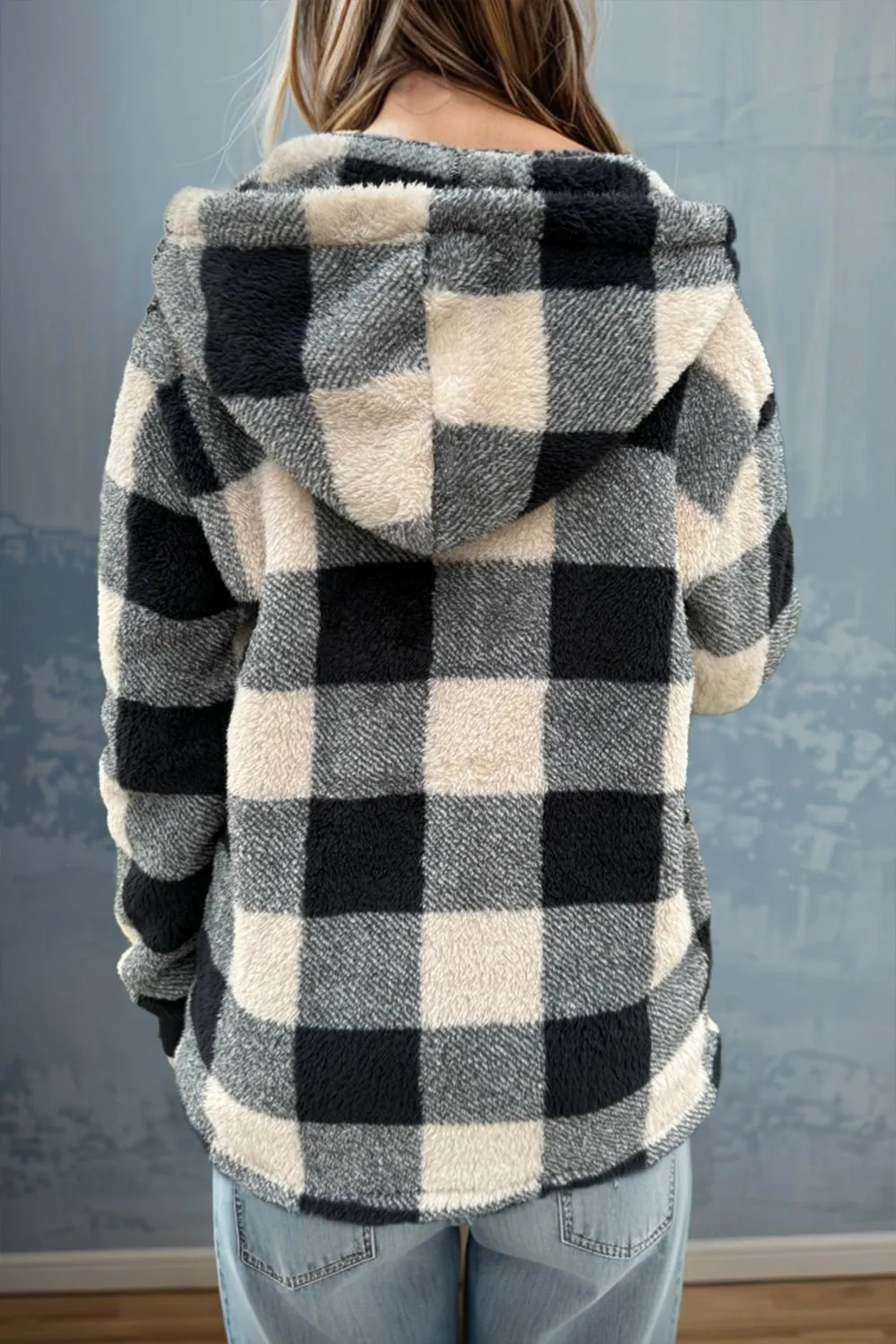 Long Sleeve Hooded Plaid Coat
