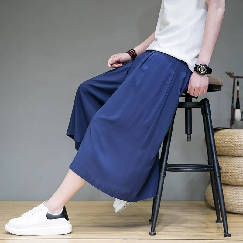 Men Wide Leg Pants Mens Cotton Joggers Retro Loose Trousers Man Korean Style Linen Pants Male Pants