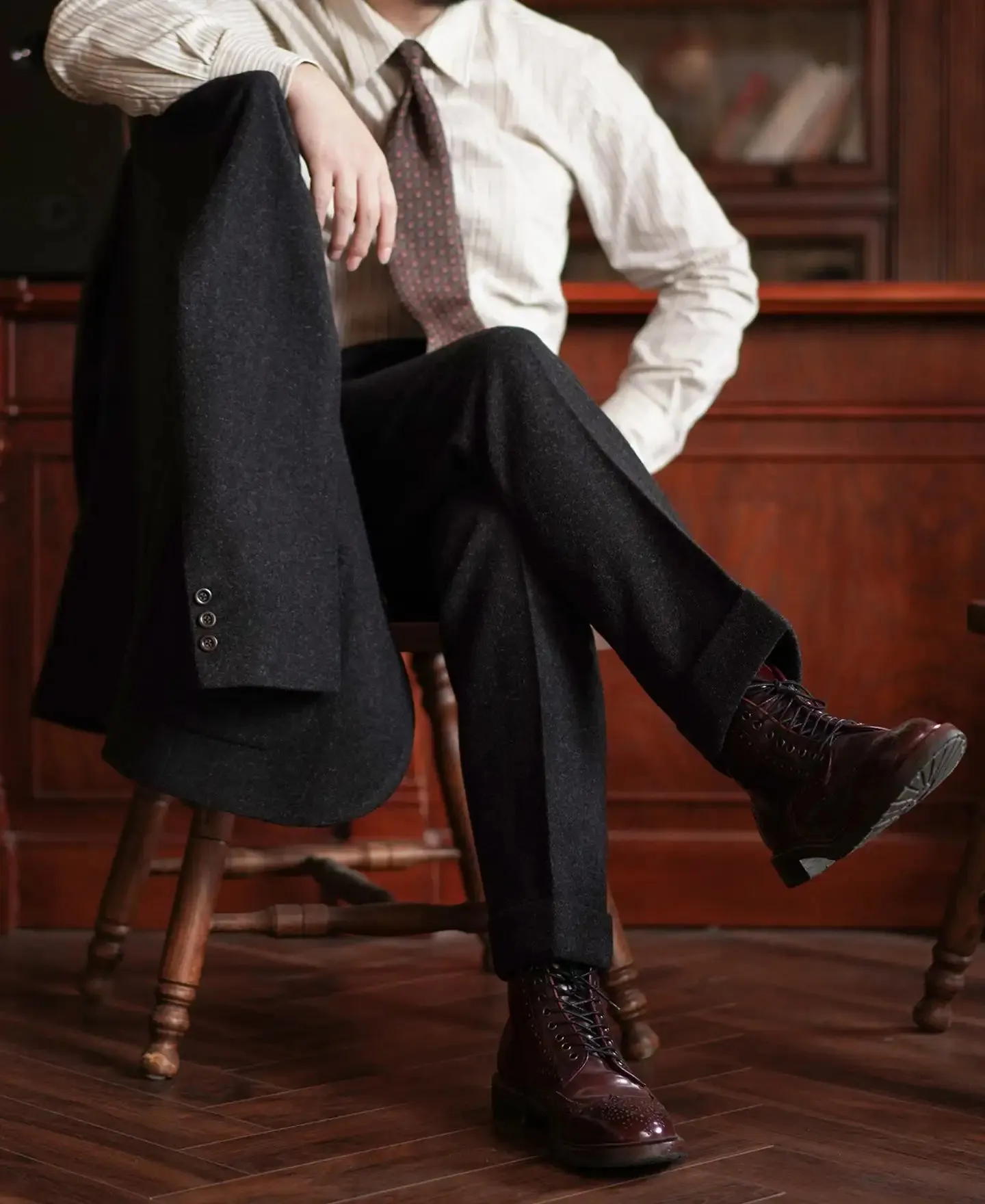 Men's Tweed Pants High Waist Straight Business Style