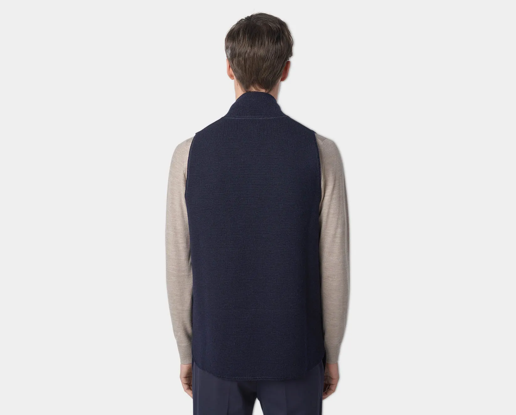 Navy Wool Drop Back Car Vest