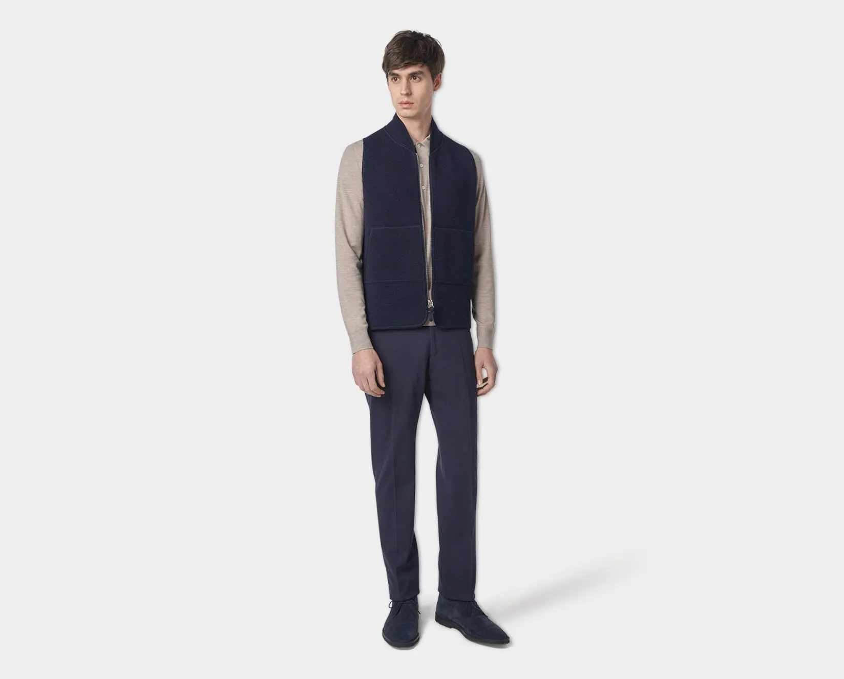 Navy Wool Drop Back Car Vest