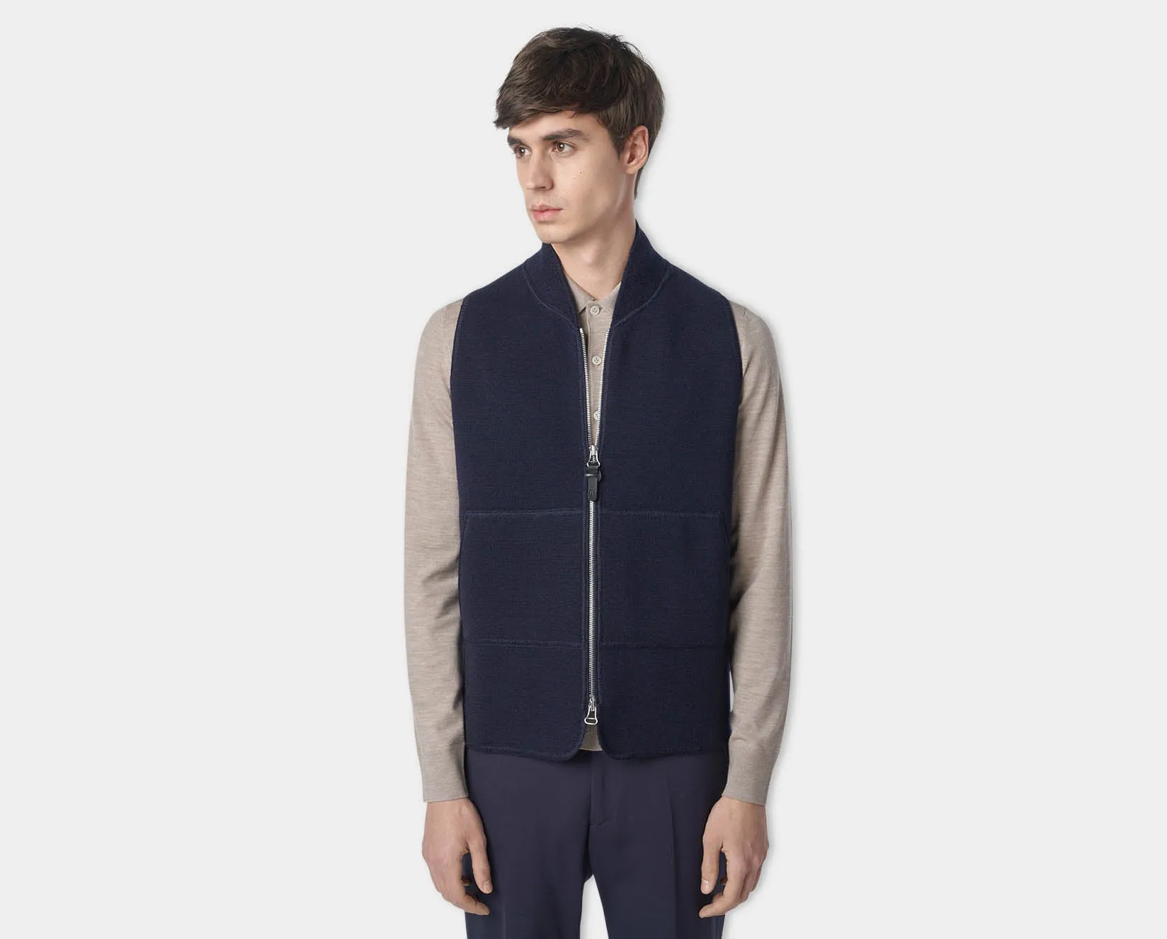 Navy Wool Drop Back Car Vest