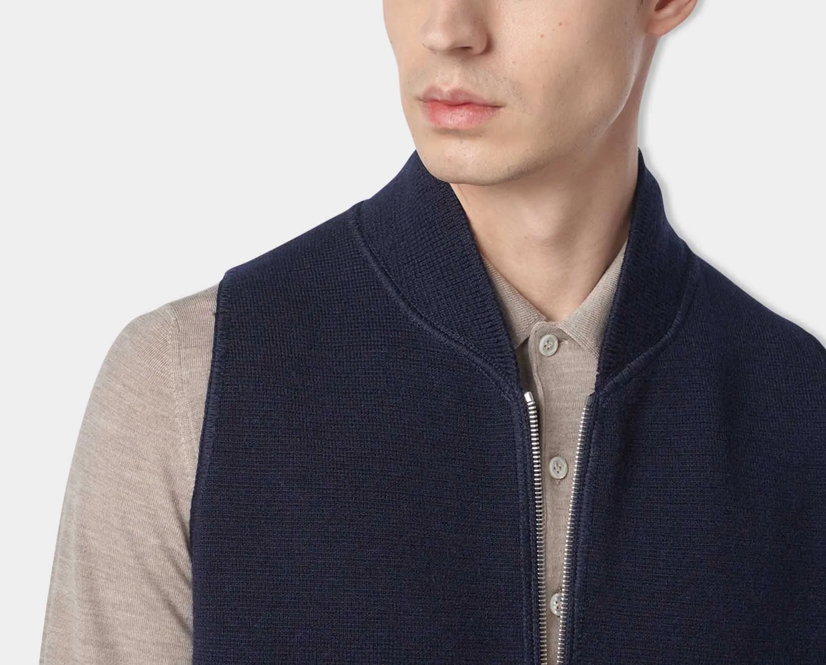 Navy Wool Drop Back Car Vest