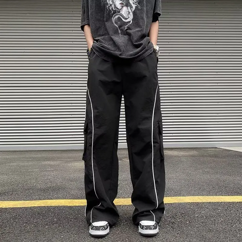 Oversized Black Sweatpants Men Side Stripe Basic Cargo Pants Lady Y2K Streetwear Baggy Jogger Men Women Casual Korean Fashion