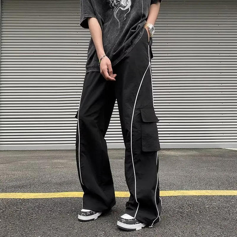 Oversized Black Sweatpants Men Side Stripe Basic Cargo Pants Lady Y2K Streetwear Baggy Jogger Men Women Casual Korean Fashion