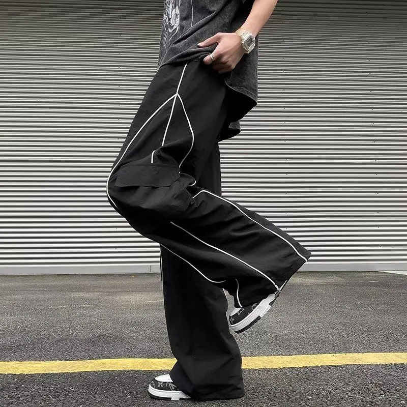 Oversized Black Sweatpants Men Side Stripe Basic Cargo Pants Lady Y2K Streetwear Baggy Jogger Men Women Casual Korean Fashion