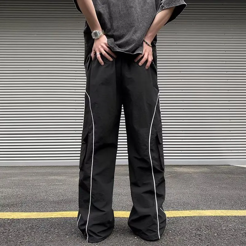 Oversized Black Sweatpants Men Side Stripe Basic Cargo Pants Lady Y2K Streetwear Baggy Jogger Men Women Casual Korean Fashion