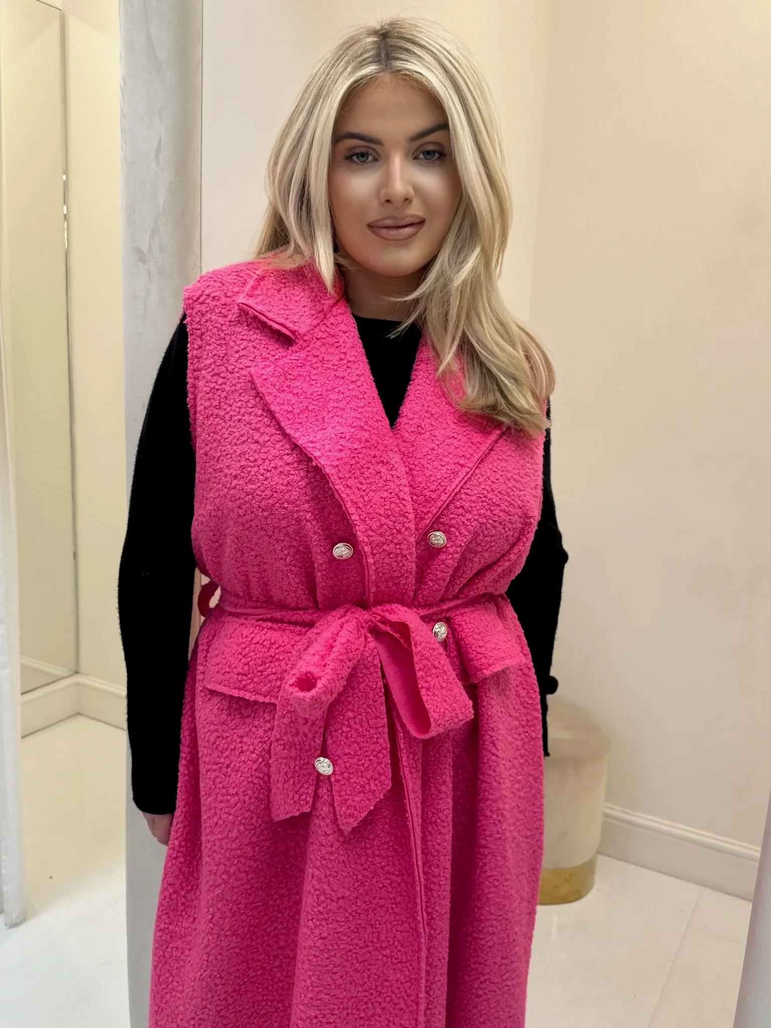Peaches Hot Pink Teddy Bear Longline Waistcoat