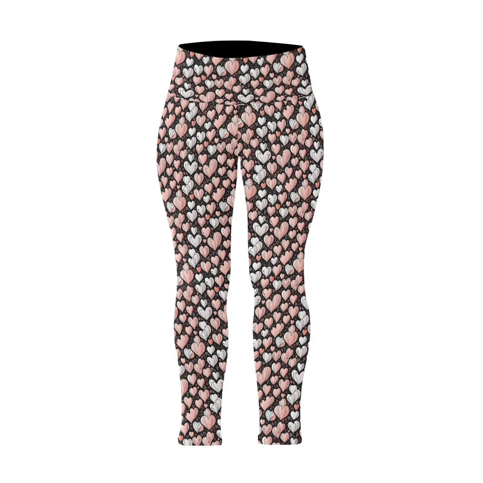 Pink Hearts Women's Plus Size High Waited Leggings Women's High Waist Leggings(Plus Size)(ModelL45)