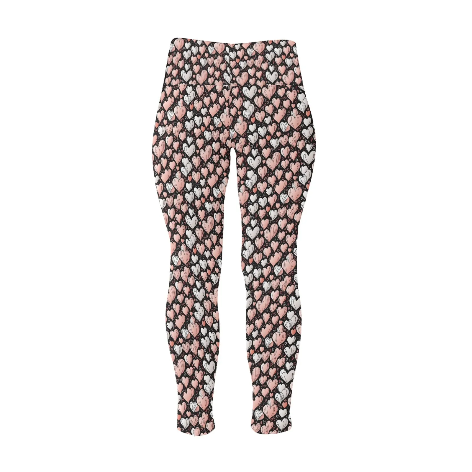 Pink Hearts Women's Plus Size High Waited Leggings Women's High Waist Leggings(Plus Size)(ModelL45)