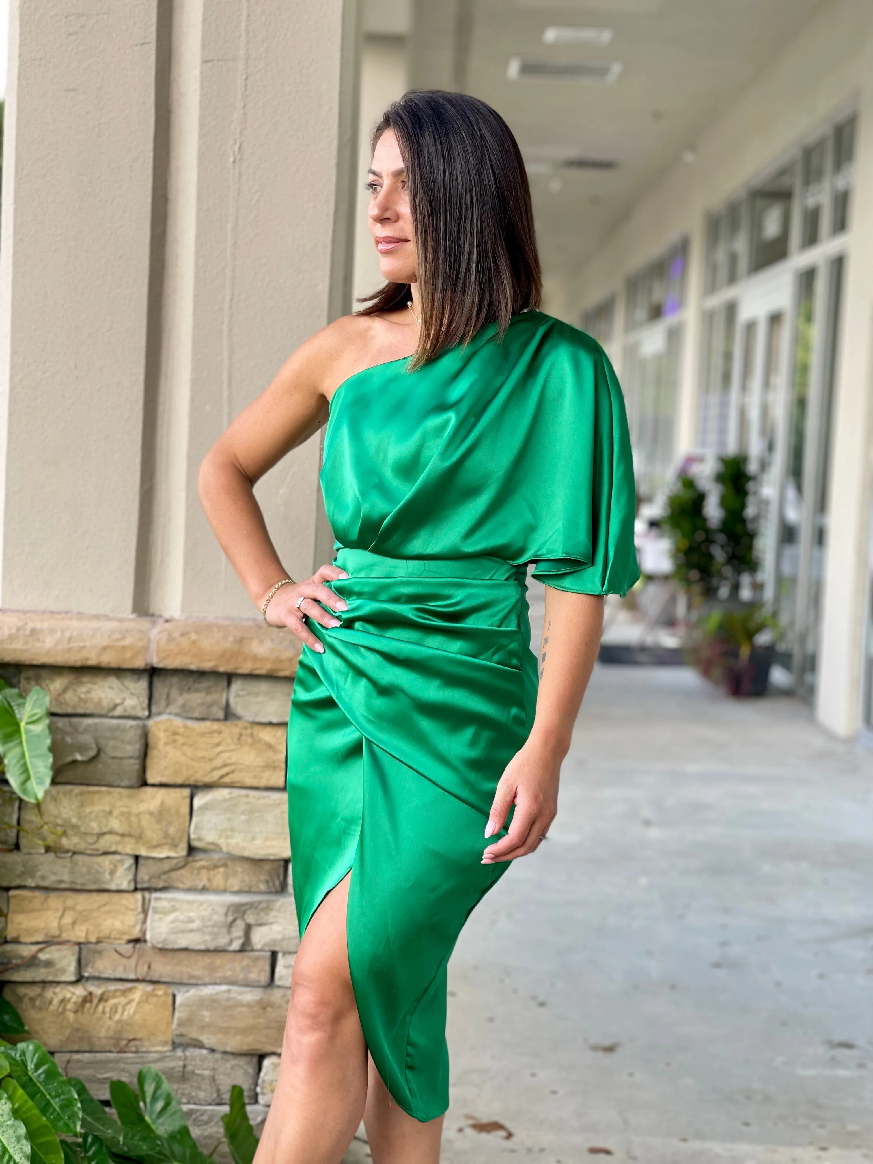 "Pia" One Shoulder Wrap Style Dress