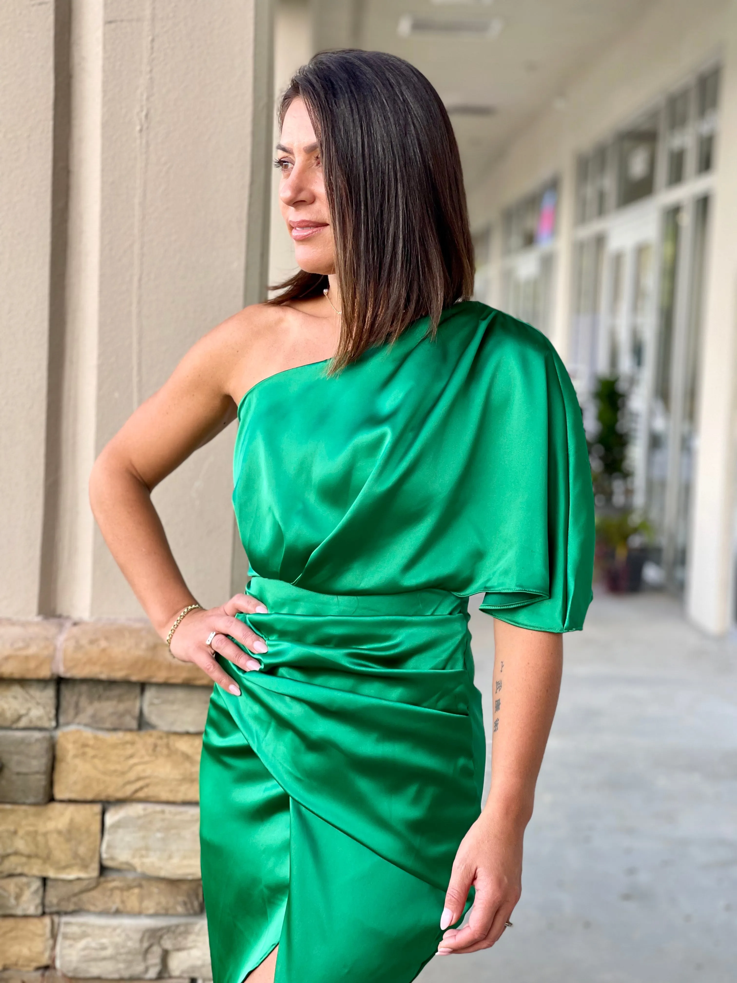 "Pia" One Shoulder Wrap Style Dress
