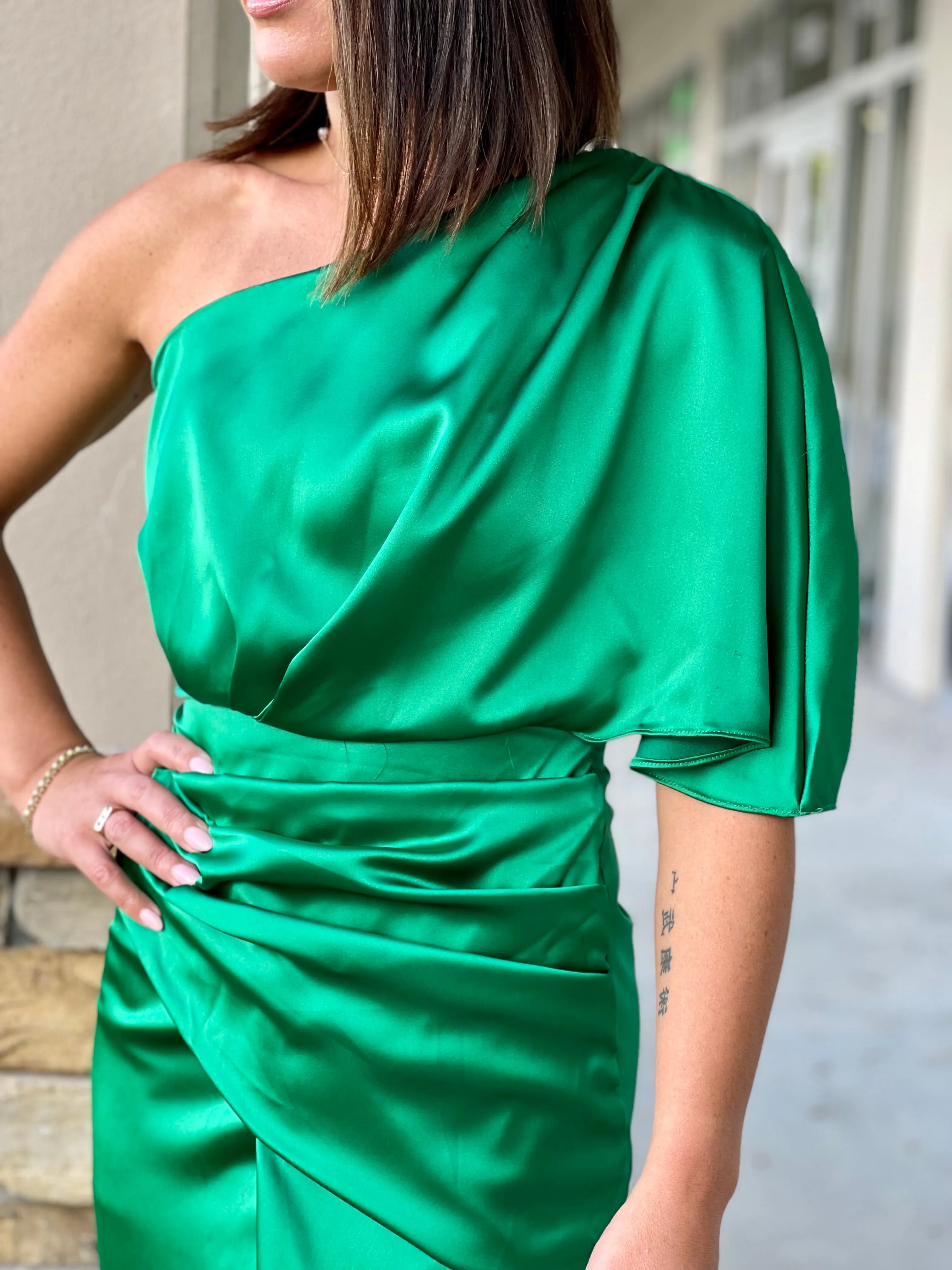 "Pia" One Shoulder Wrap Style Dress