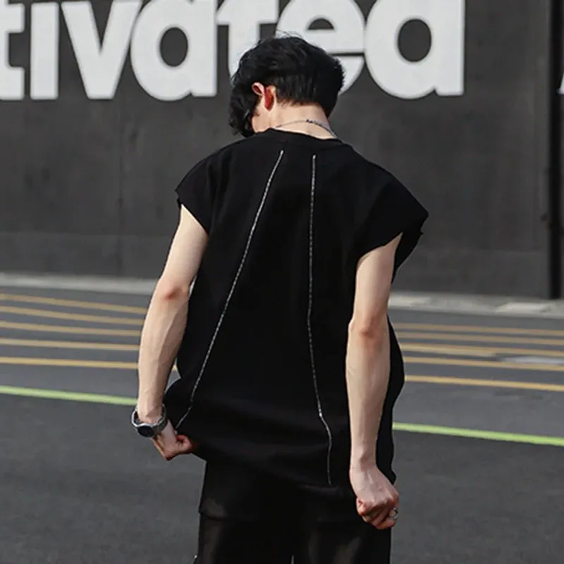 Sports Tank Top Men's Summer Zipper Split Design Casual Sleeveless T-shirt American Fashion Handsome Male Vest 9C5771