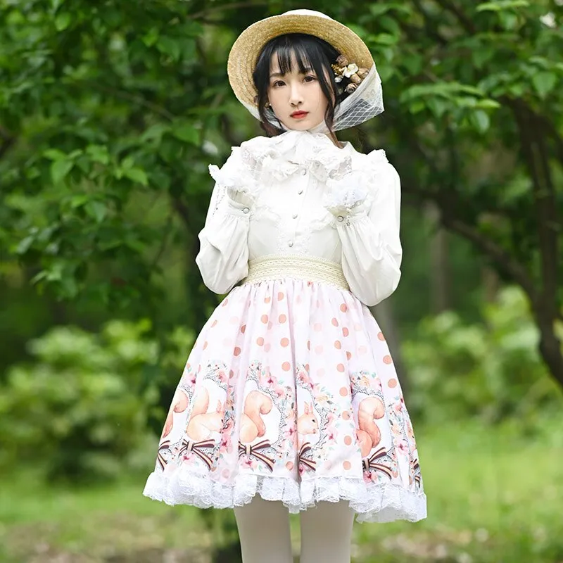 Sweet Short Skirt Lovely Squirrel Printed A line Lolita Skirt