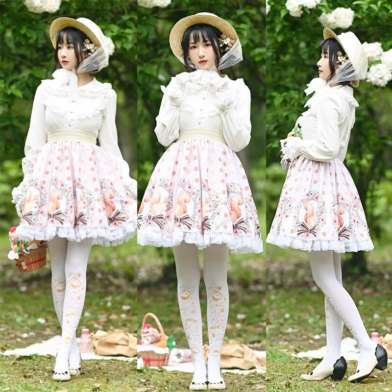 Sweet Short Skirt Lovely Squirrel Printed A line Lolita Skirt