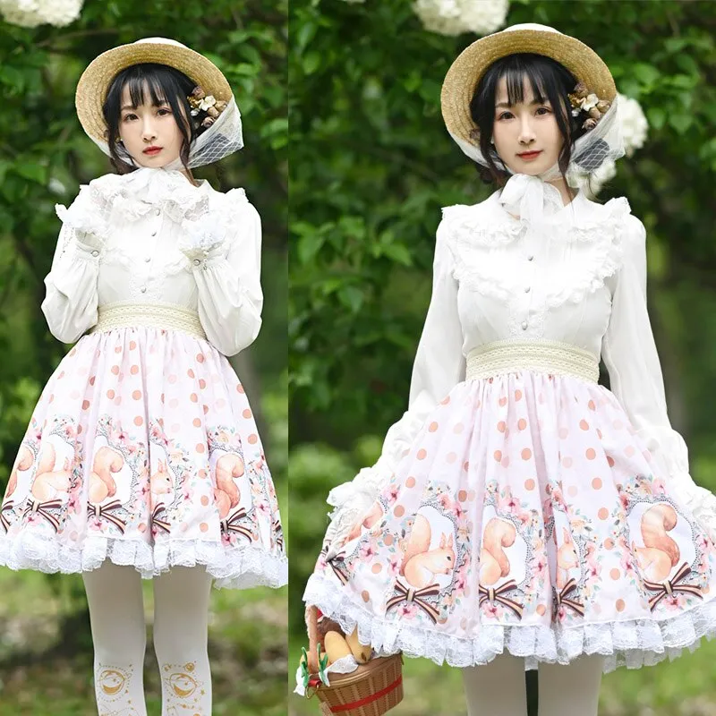 Sweet Short Skirt Lovely Squirrel Printed A line Lolita Skirt
