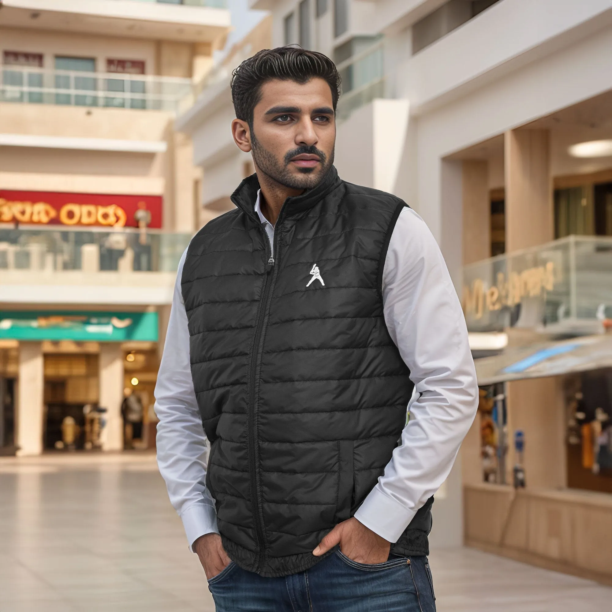 The Burnt Soul Men's Baseball Embroidered Sleeveless Puffer Gilet