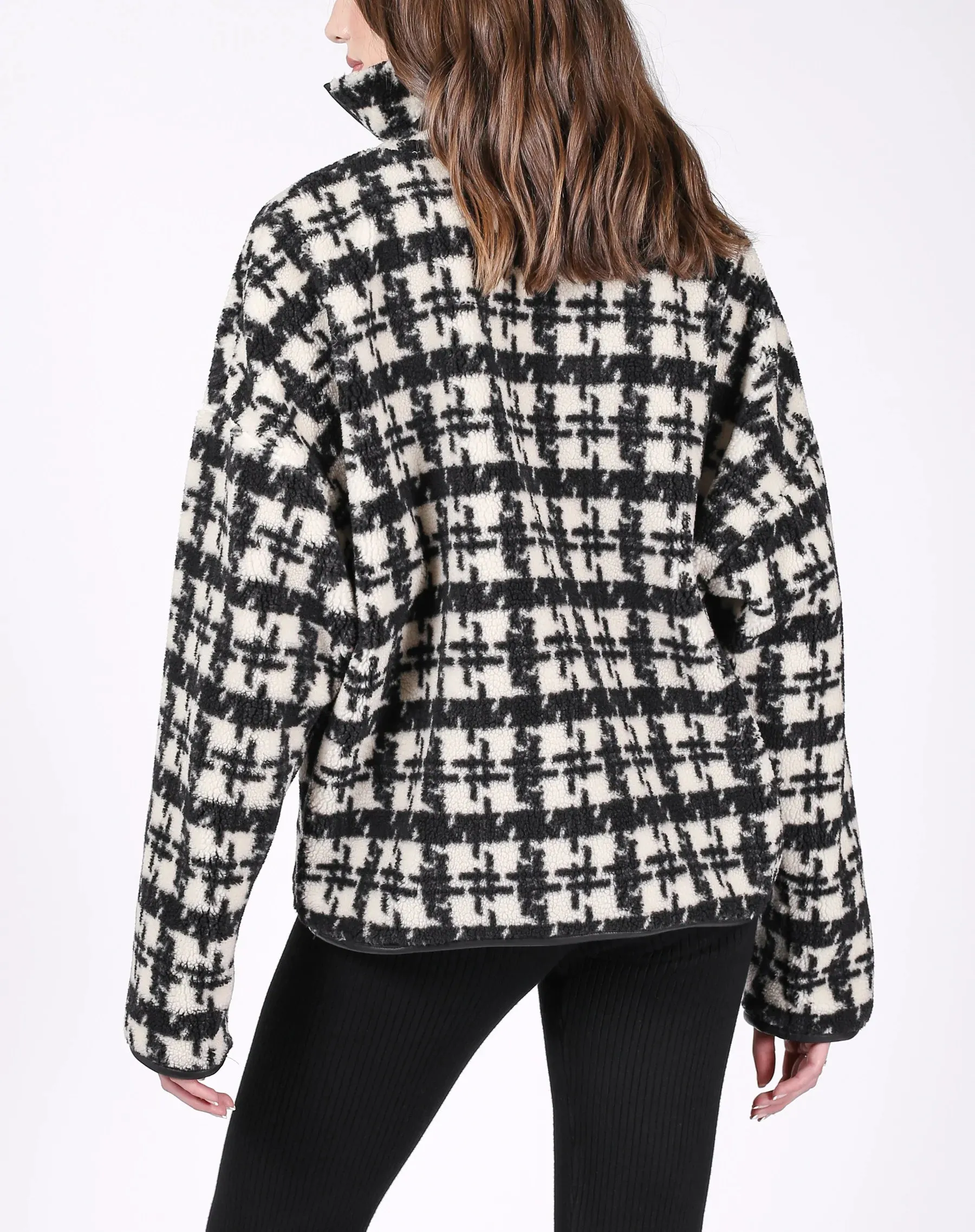 The Houndstooth Sherpa Half-Zip - Black and Cream
