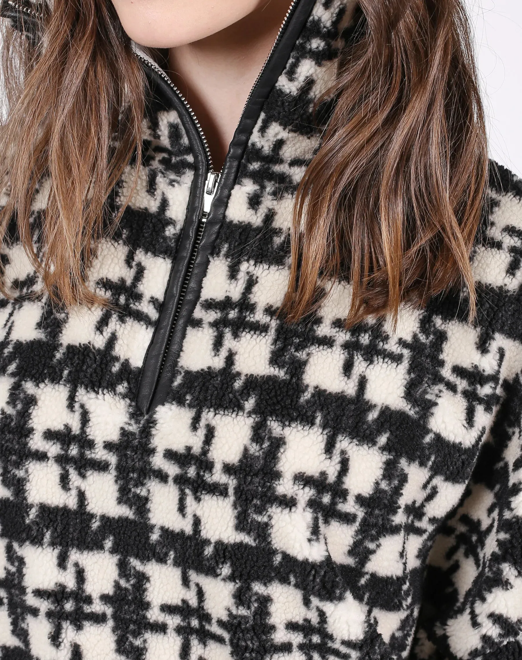 The Houndstooth Sherpa Half-Zip - Black and Cream
