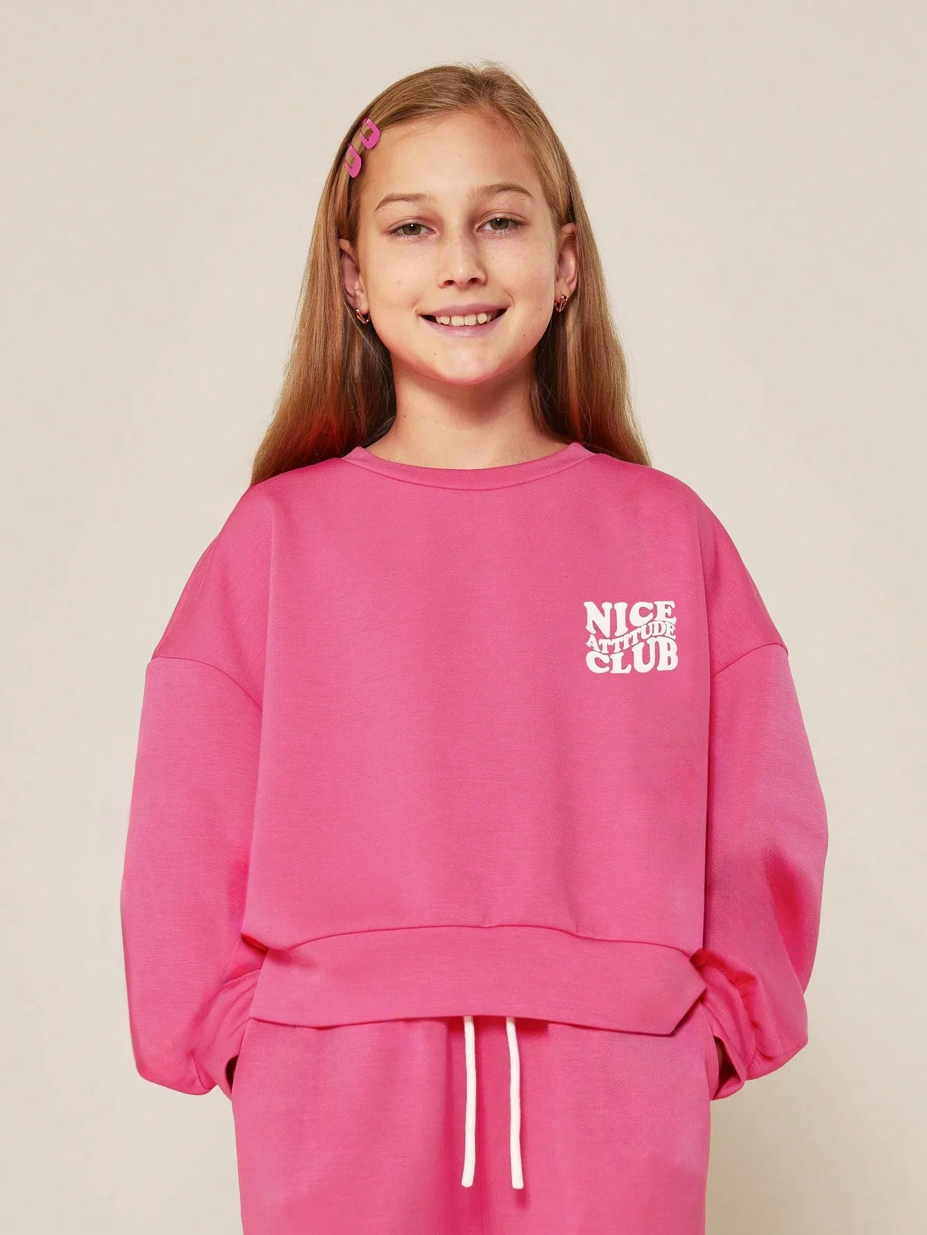 Tween Girls Pink Loopback Sweatshirt And Cargo Jogger With Puff Graphic Print 2 Piece Set