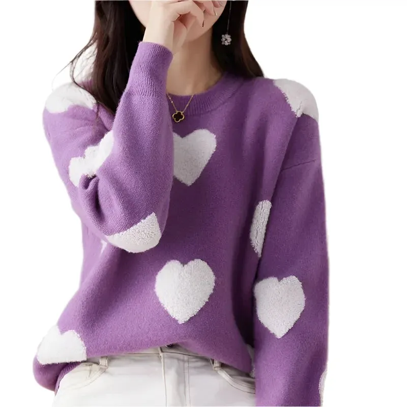 Women's Long Sleeve Sweater - Colorful Collar, Loose Fit, Autumn Winter Fashion, Versatile Casual Style