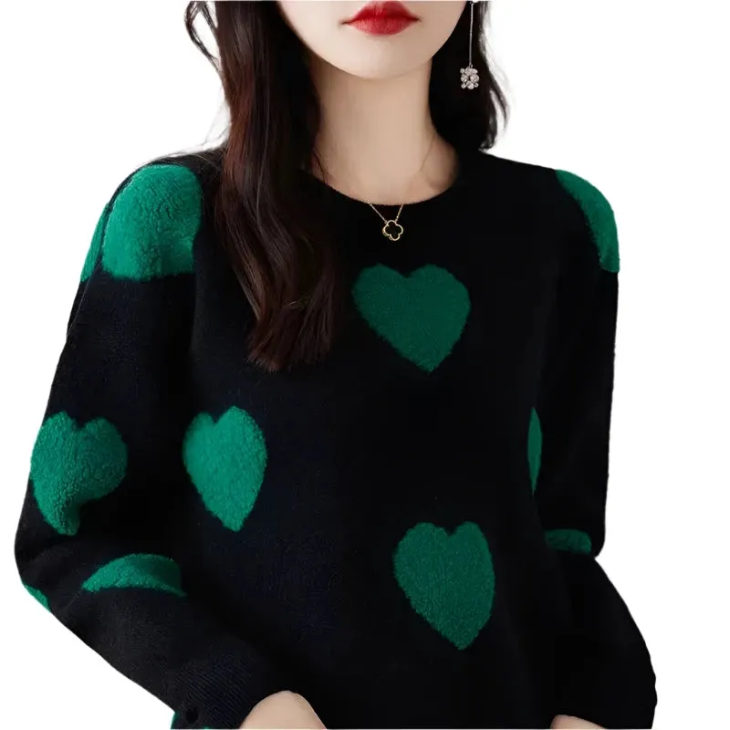 Women's Long Sleeve Sweater - Colorful Collar, Loose Fit, Autumn Winter Fashion, Versatile Casual Style