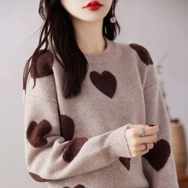Women's Long Sleeve Sweater - Colorful Collar, Loose Fit, Autumn Winter Fashion, Versatile Casual Style